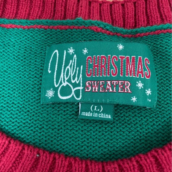 Ugly Christmas Sweater Beatles Abbey Road Sz L Green Red Lights Working Holiday - Picture 3 of 8